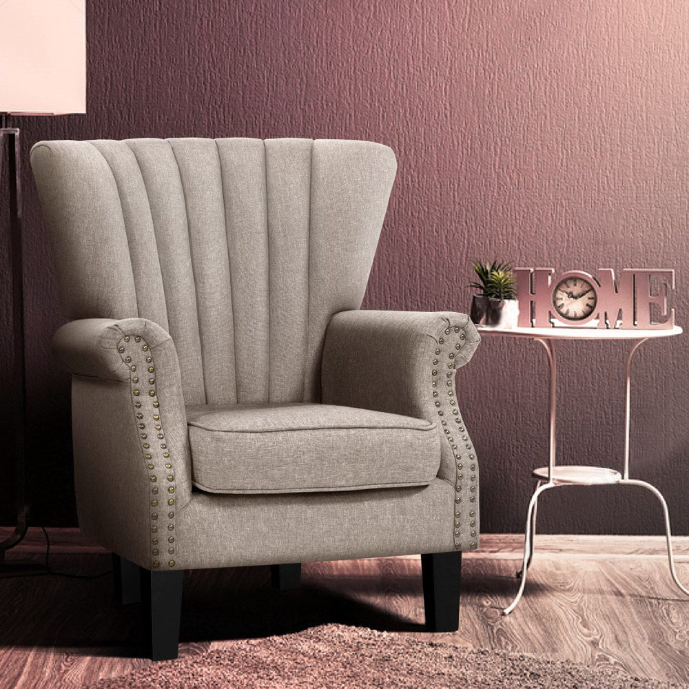 Artiss Armchair Wingback Beige Andrew 8