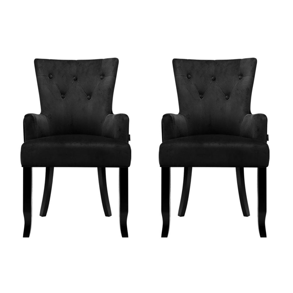 2x Artiss Dining Chairs Velvet French Provincial Armchair Black 3