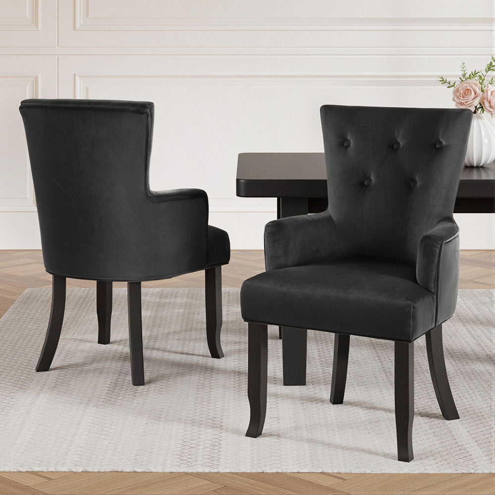 2x Artiss Dining Chairs Velvet French Provincial Armchair Black 7