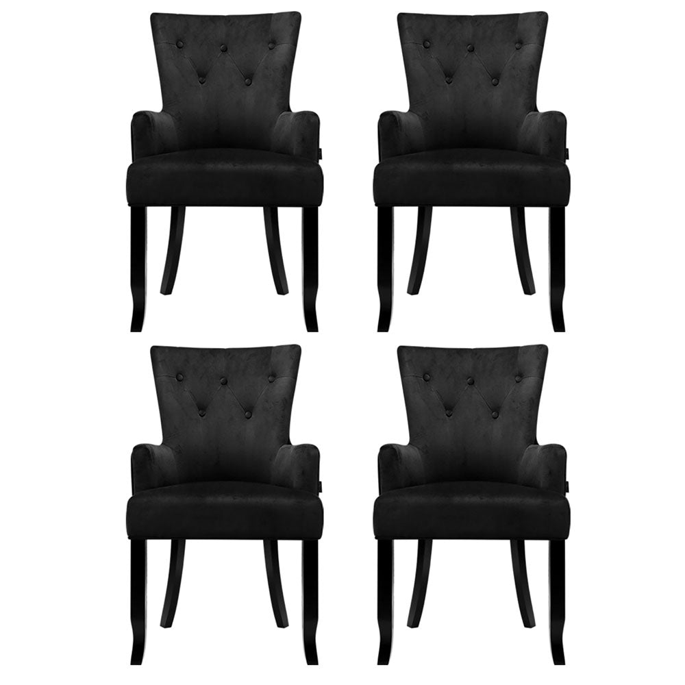 4x Artiss Dining Chairs Velvet French Provincial Armchair Black 3