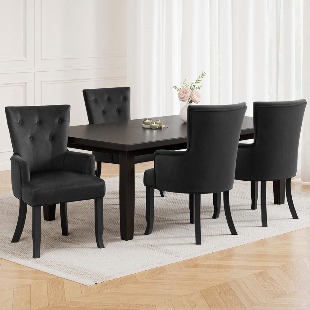 4x Artiss Dining Chairs Velvet French Provincial Armchair Black 7