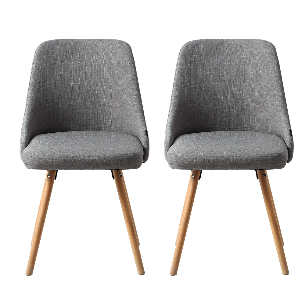 Artiss Dining Chairs Set of 2 Fabric Wooden Grey 3