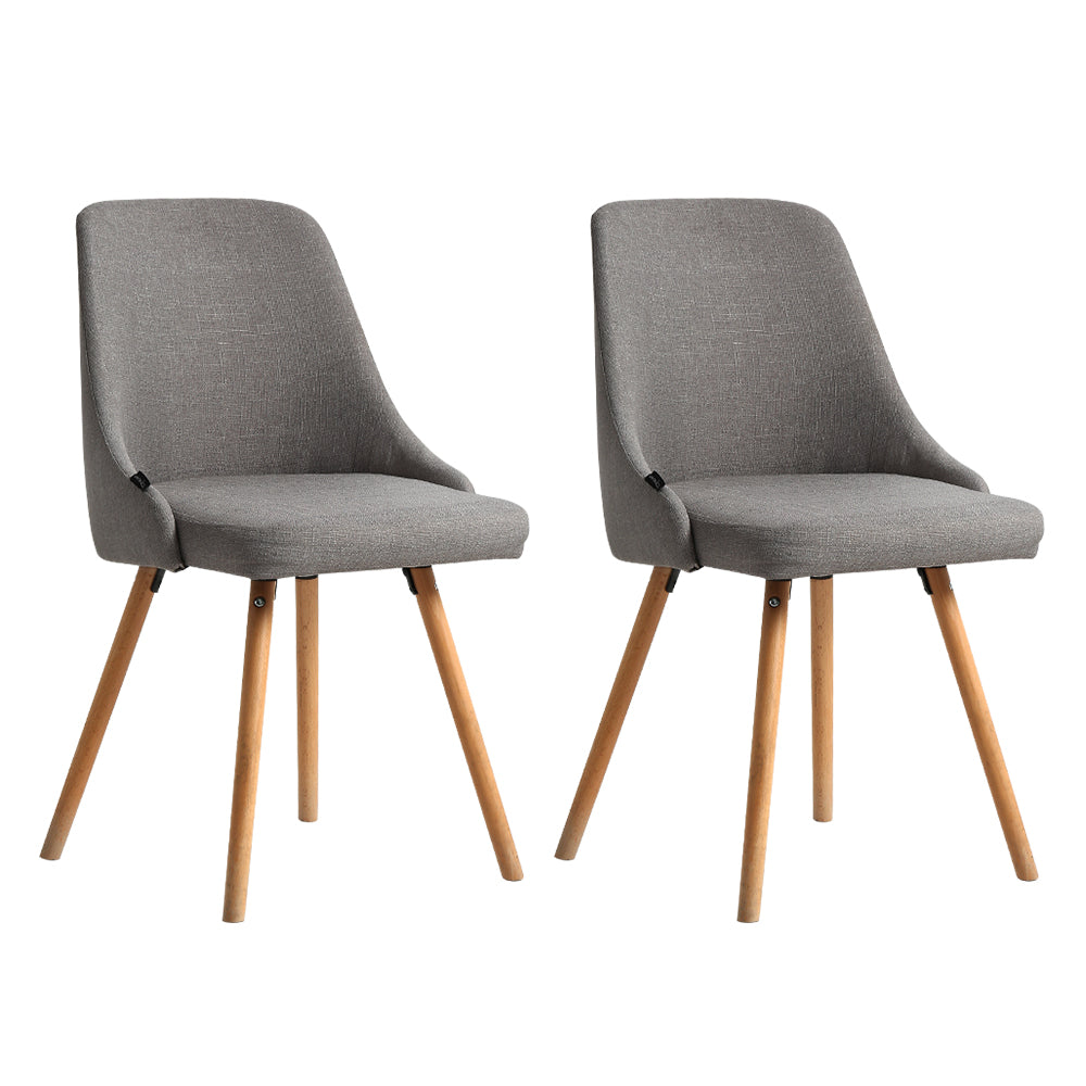 Artiss Dining Chairs Set of 2 Fabric Wooden Grey 7