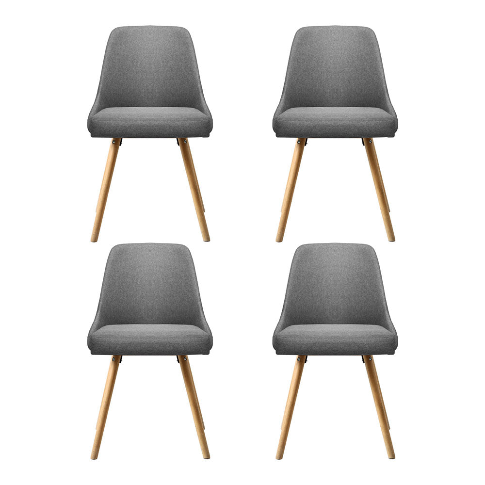 Artiss Dining Chairs Set of 4 Fabric Wooden Grey 3