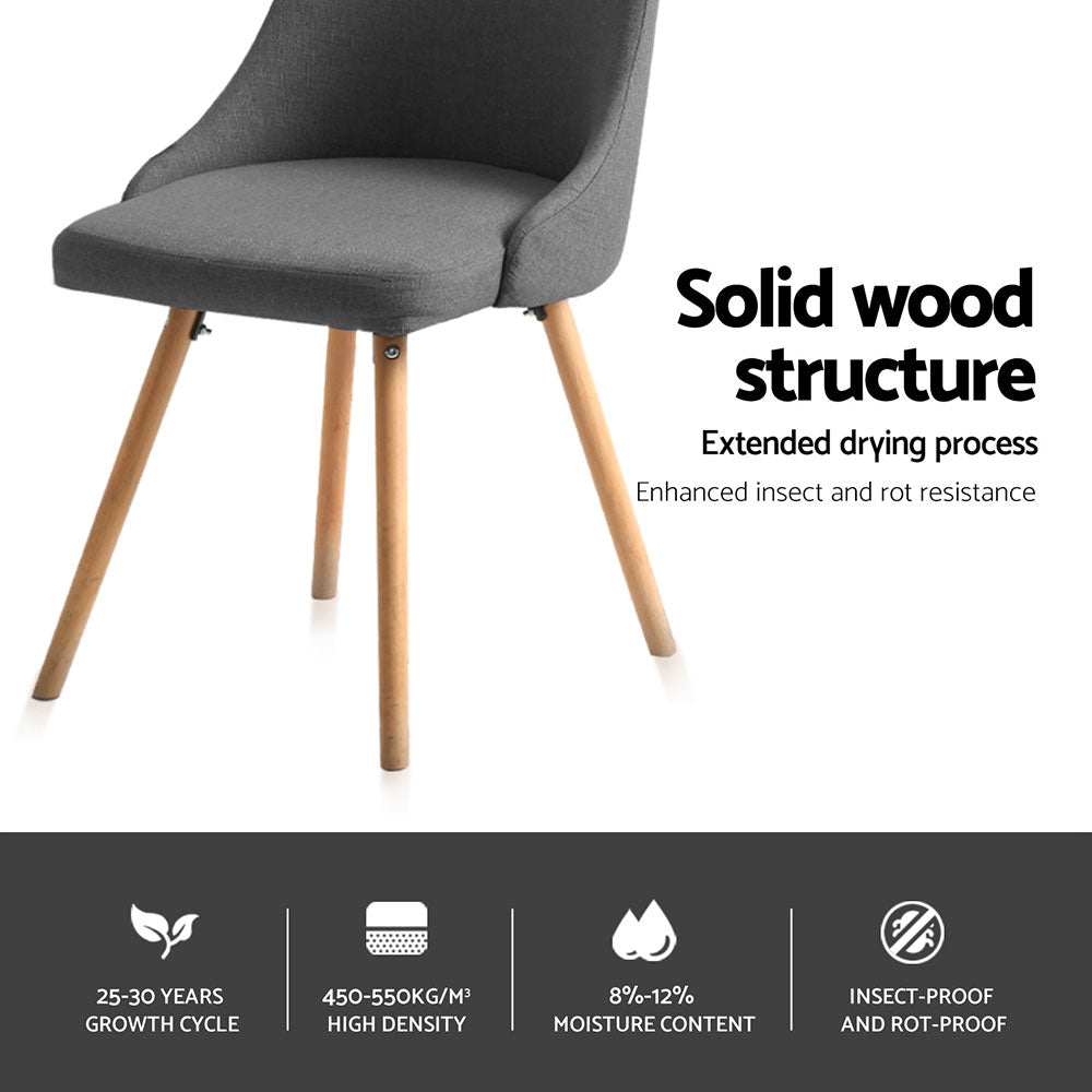 Artiss Dining Chairs Set of 4 Fabric Wooden Grey 5
