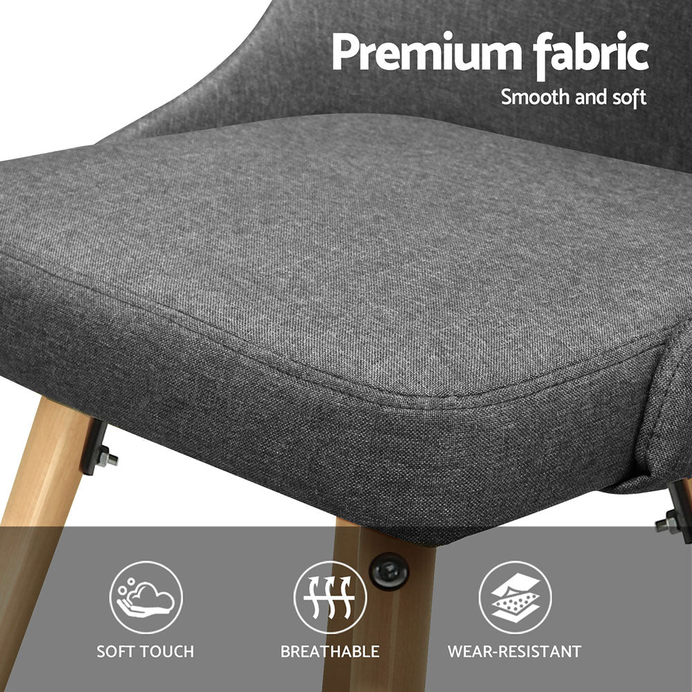 Artiss Dining Chairs Set of 4 Fabric Wooden Grey 6