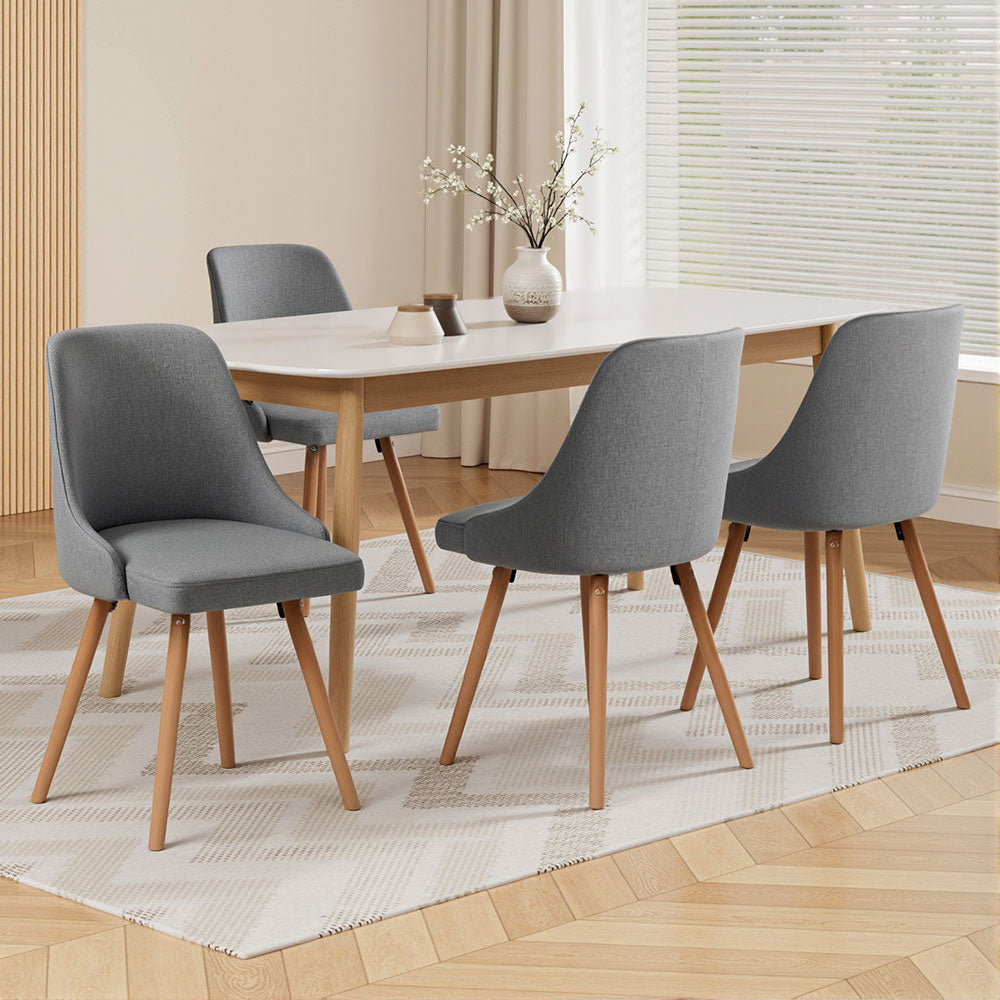 Artiss Dining Chairs Set of 4 Fabric Wooden Grey 7