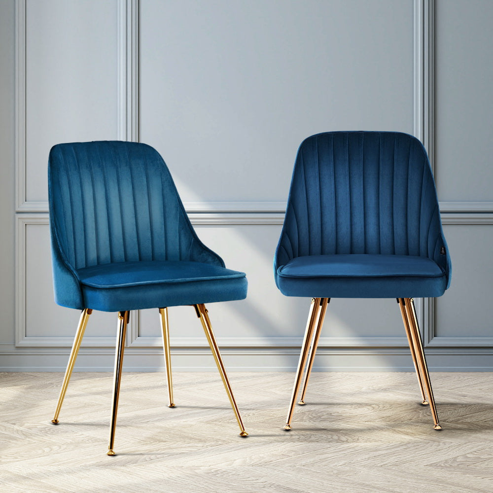 Artiss Dining Chairs Set of 2 Velvet Channel Tufted Blue 7