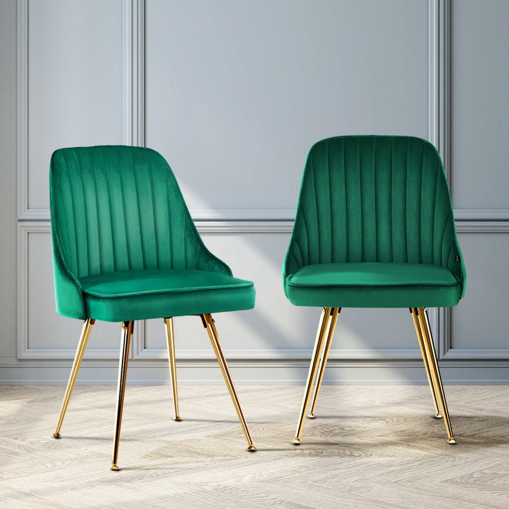 Artiss Dining Chairs Set of 2 Velvet Channel Tufted Green 7