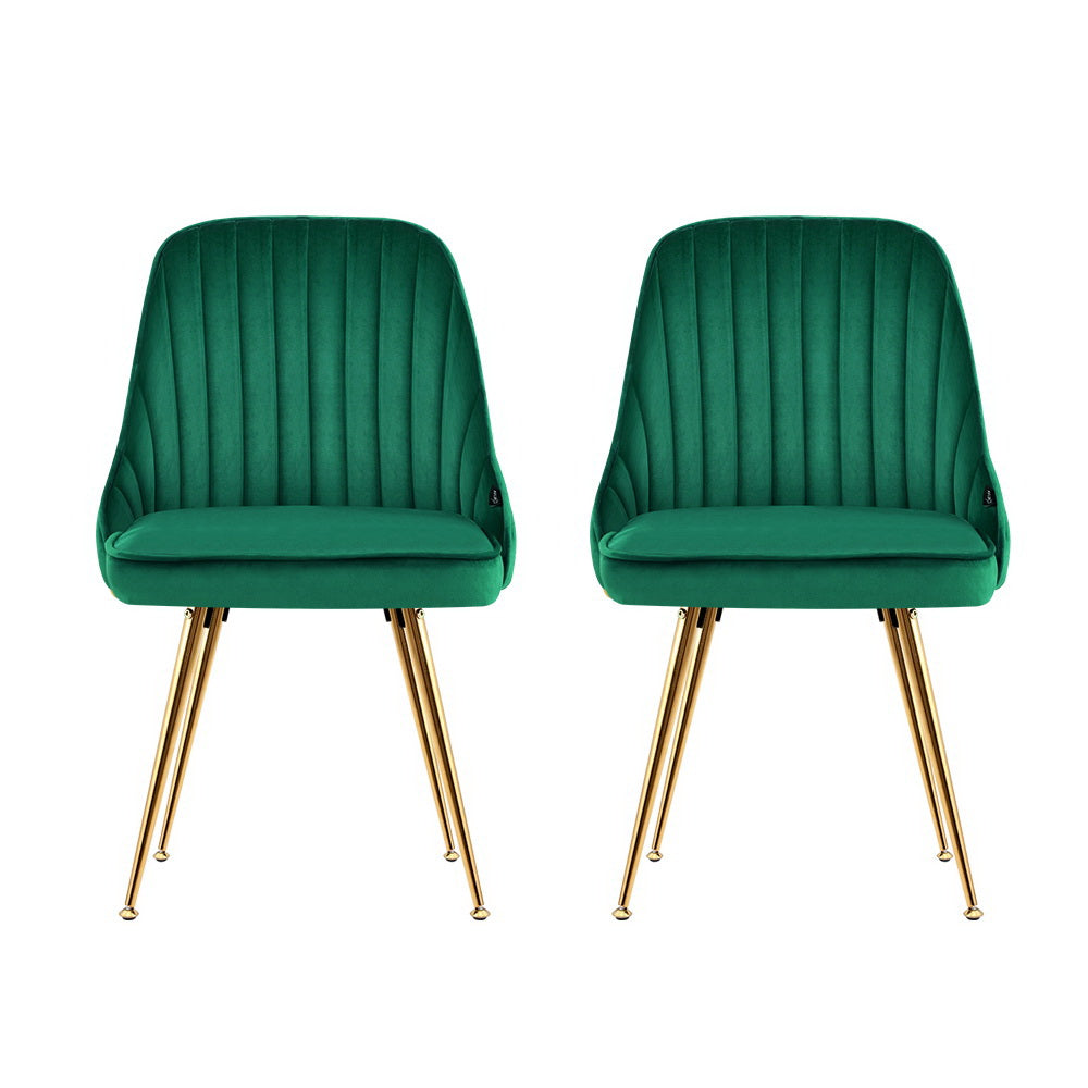 Artiss Dining Chairs Set of 2 Velvet Channel Tufted Green 3