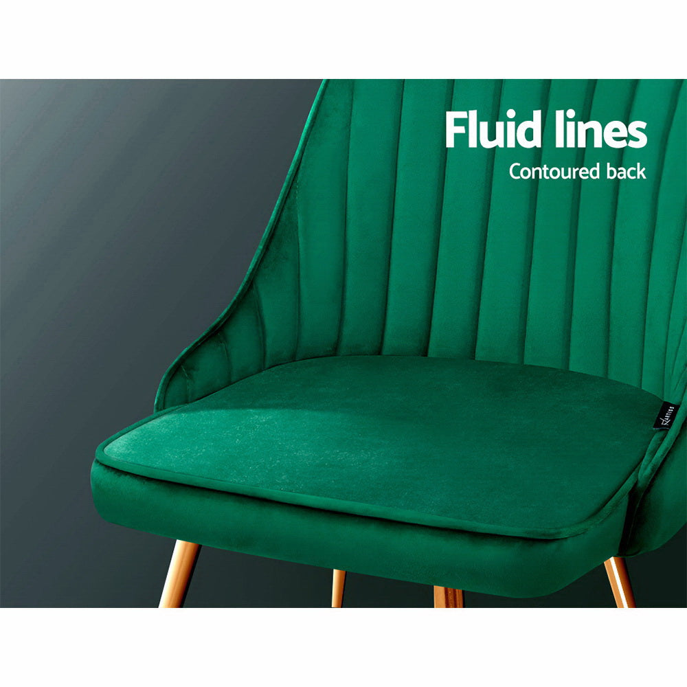 Artiss Dining Chairs Set of 2 Velvet Channel Tufted Green 5