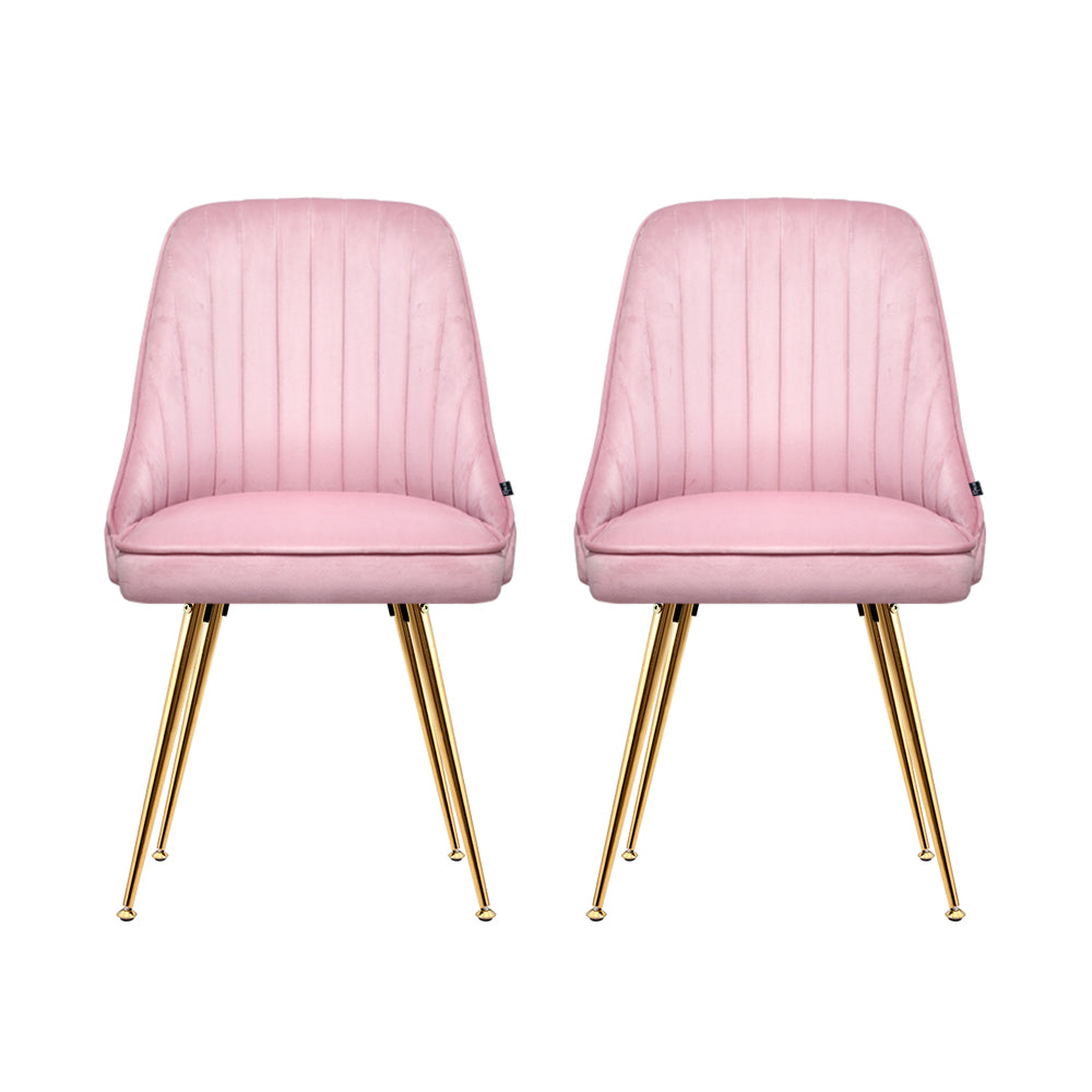 Artiss Dining Chairs Set of 2 Velvet Channel Tufted Pink 3
