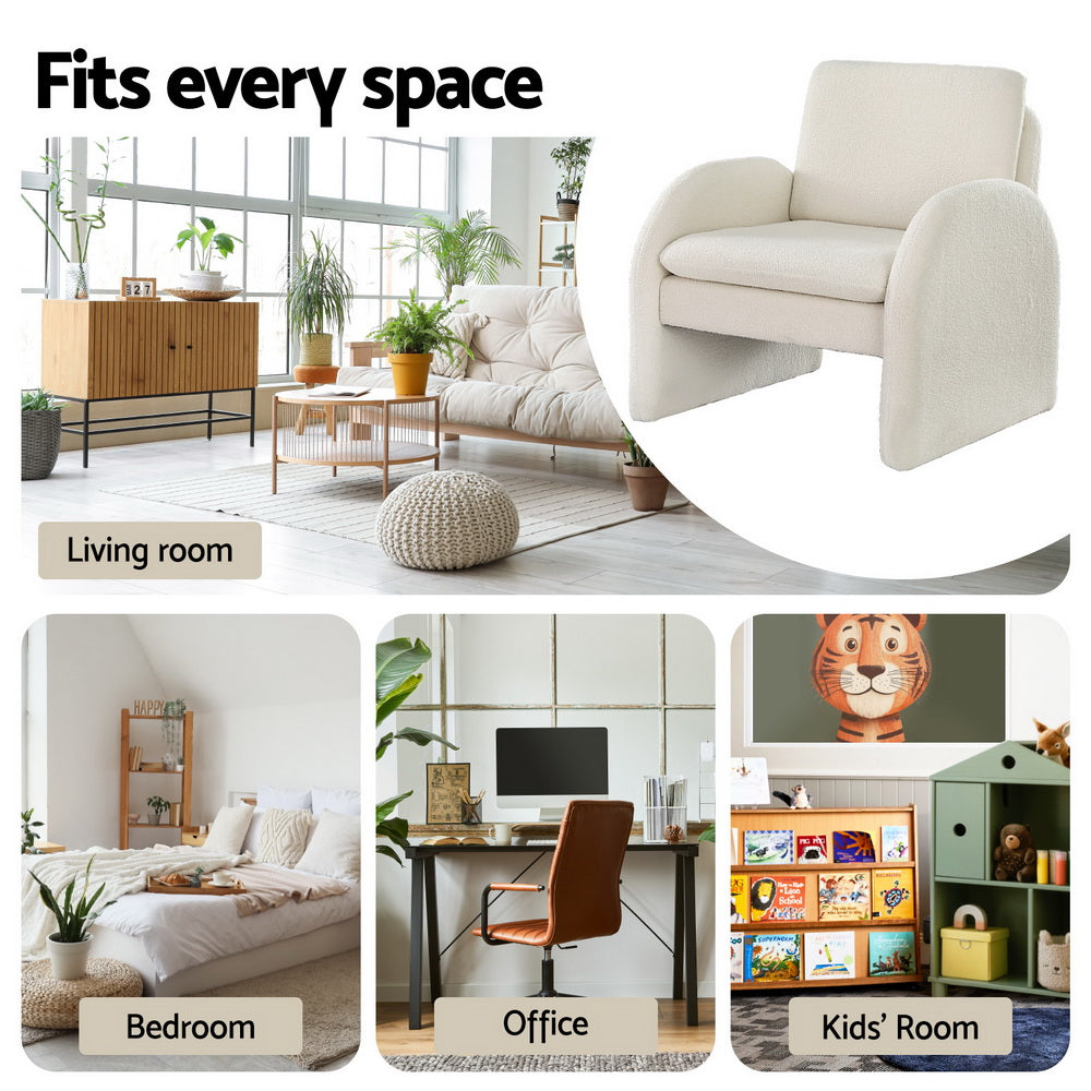 Artiss Armchair Accent Chair Lounge Tub Sofa Couch Curved Arm Seat Boucle White 6