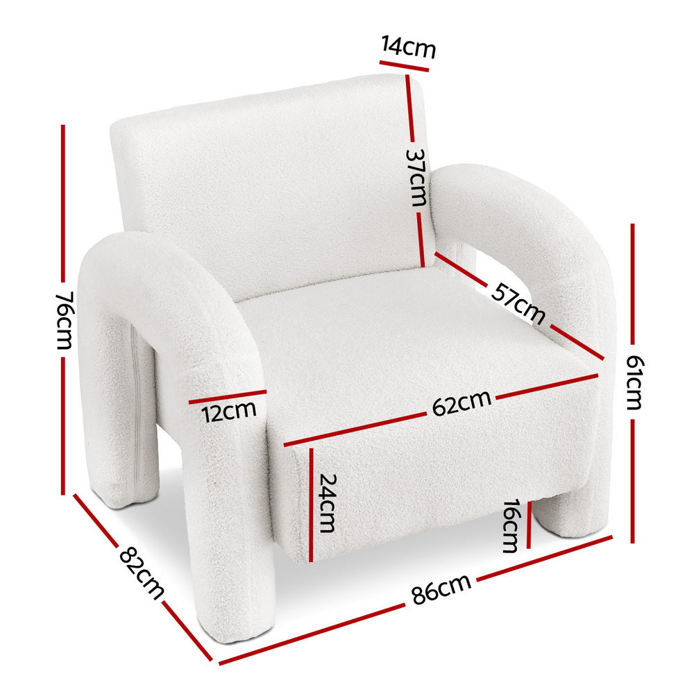 Artiss Armchair Accent Chair Lounge Sofa Couch Curved Seat Boucle White 3