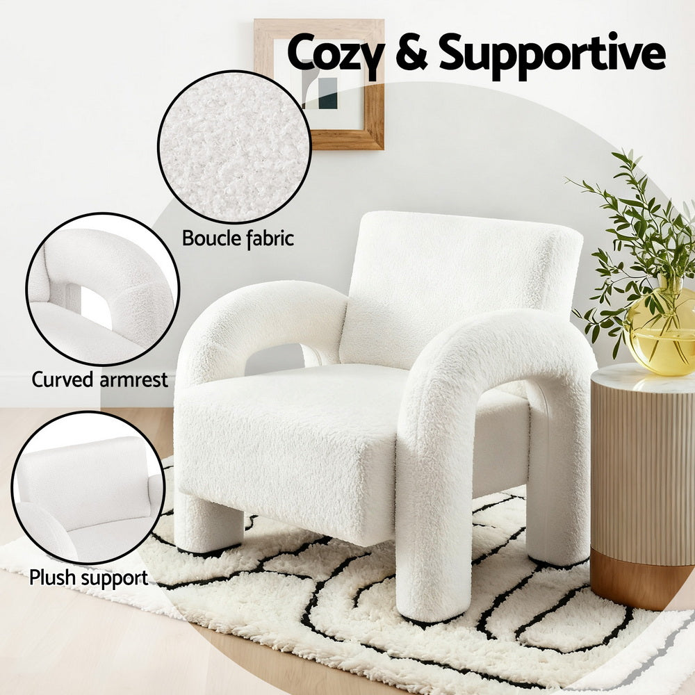 Artiss Armchair Accent Chair Lounge Sofa Couch Curved Seat Boucle White 6
