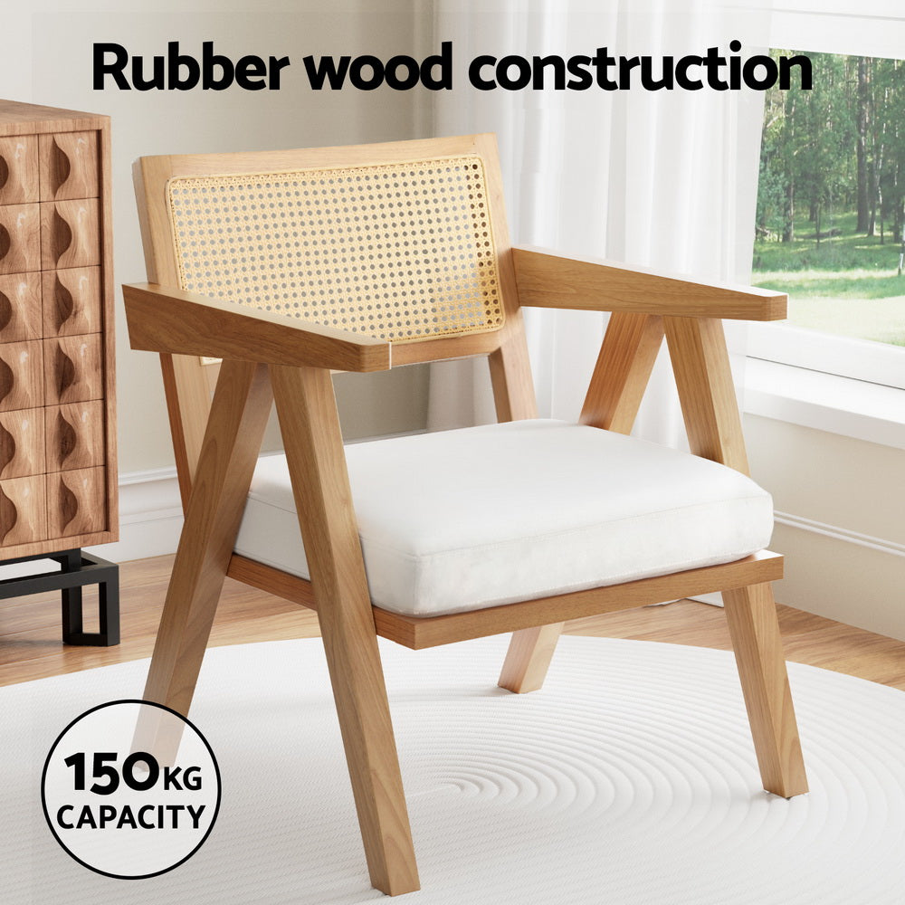 Artiss Armchair Accent Chair Lounge Rattan Velvet Pine 4