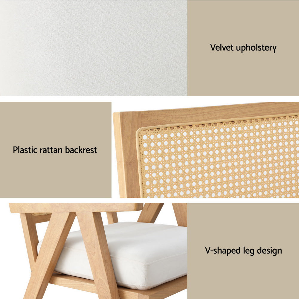 Artiss Armchair Accent Chair Lounge Rattan Velvet Pine 6