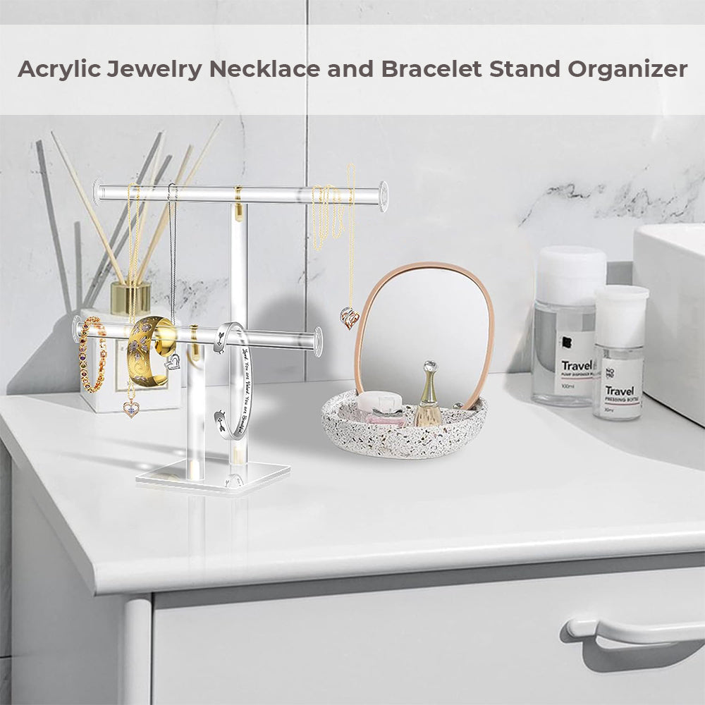 Fashyni Acrylic Jewelry Necklace and Bracelet Stand Organizer