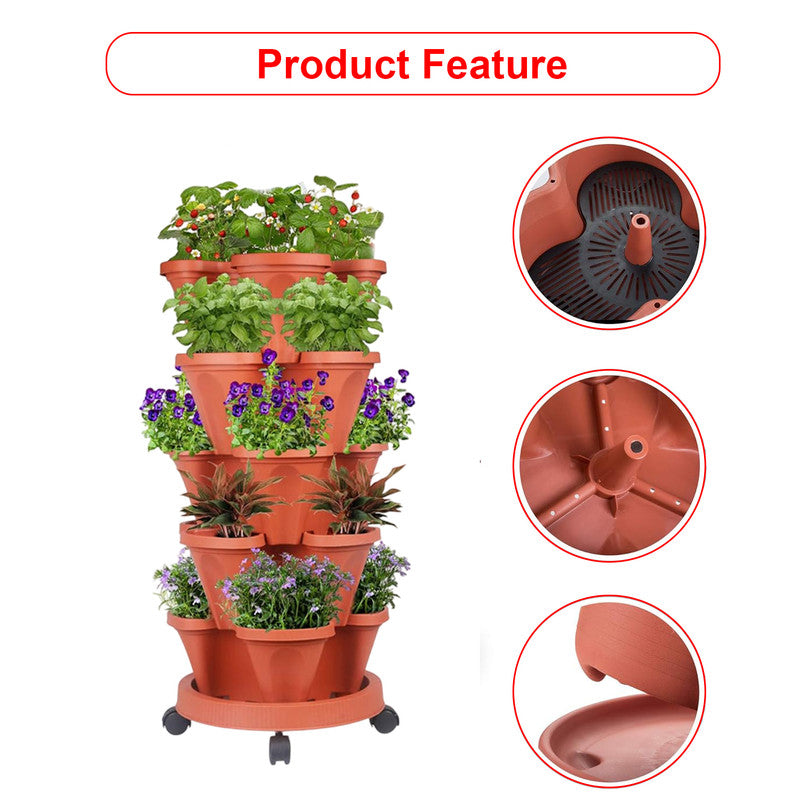 Hivvago 5-Tier Vertical Garden Planter – Stackable Indoor/Outdoor Pot with Wheel Base 5