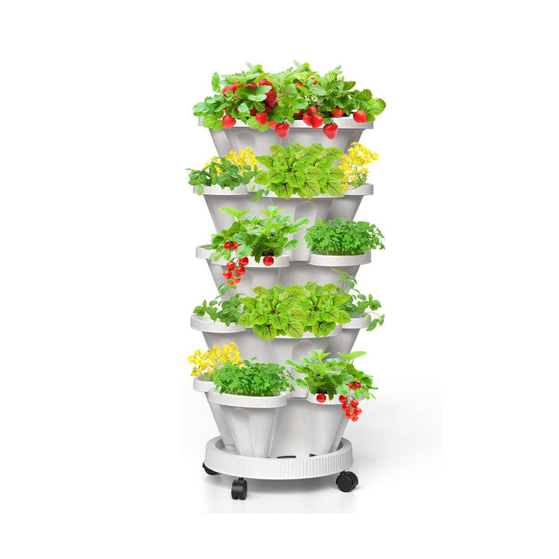 Hivvago 5-Tier Vertical Garden Planter – Stackable Indoor/Outdoor Pot with Wheel Base