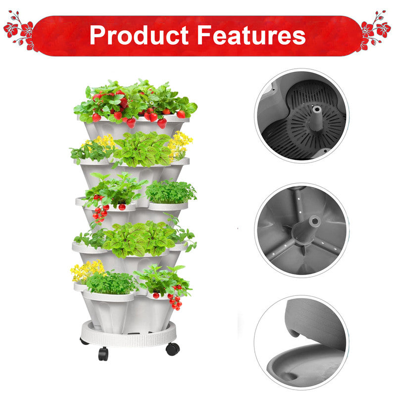 Hivvago 5-Tier Vertical Garden Planter – Stackable Indoor/Outdoor Pot with Wheel Base 7