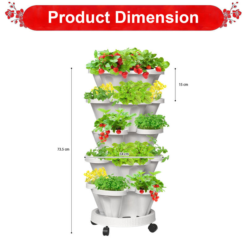 Hivvago 5-Tier Vertical Garden Planter – Stackable Indoor/Outdoor Pot with Wheel Base 4