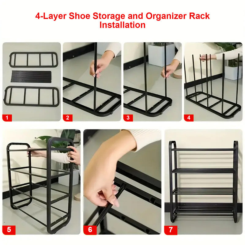 Hivvago 4-Layer Shoe Rack – Compact Steel Frame Organizer for Entryway, Black 6