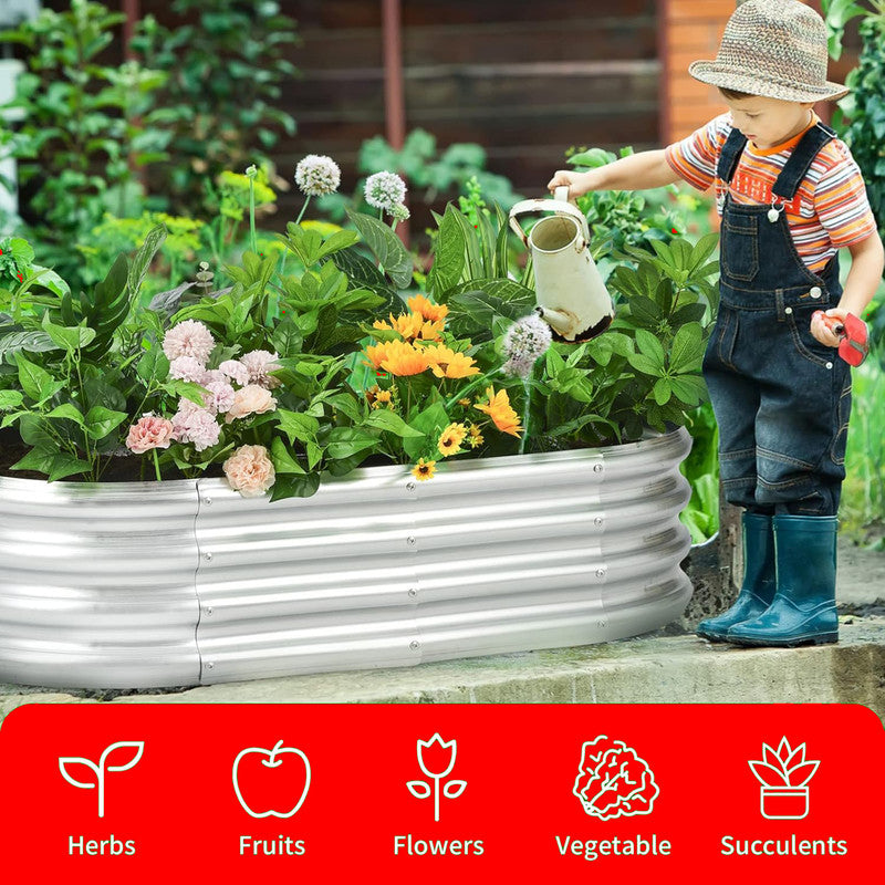 Hivvago Raised Garden Bed – Galvanized Steel Planter Box with Open Base, Silver 6