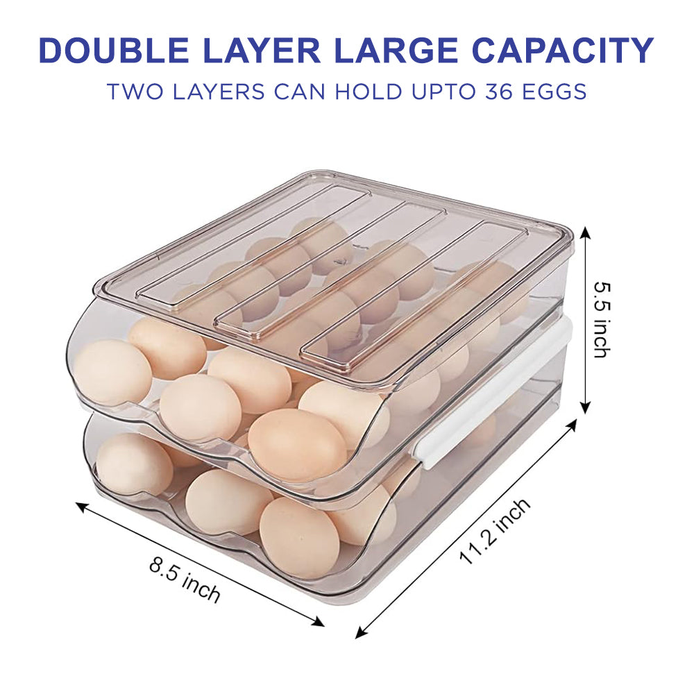 Hivvago 2 Layers Automatic Rolling Clear Egg Refrigerator Organizer with Lid 3