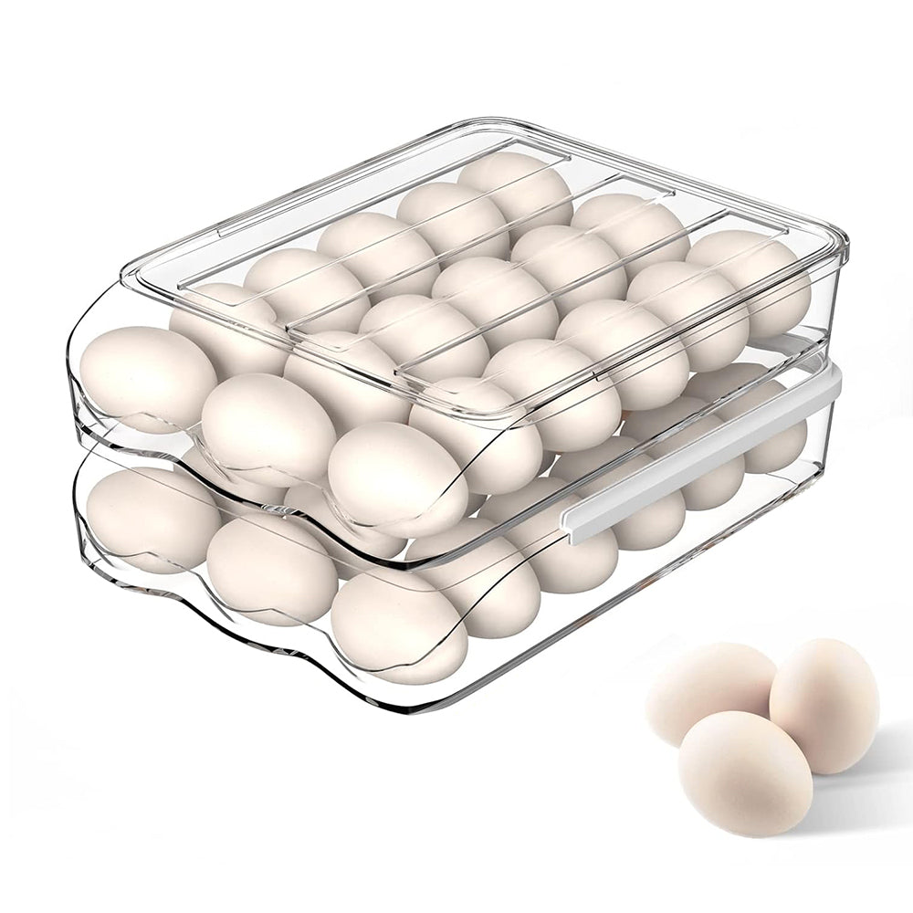 Hivvago 2 Layers Automatic Rolling Clear Egg Refrigerator Organizer with Lid 4