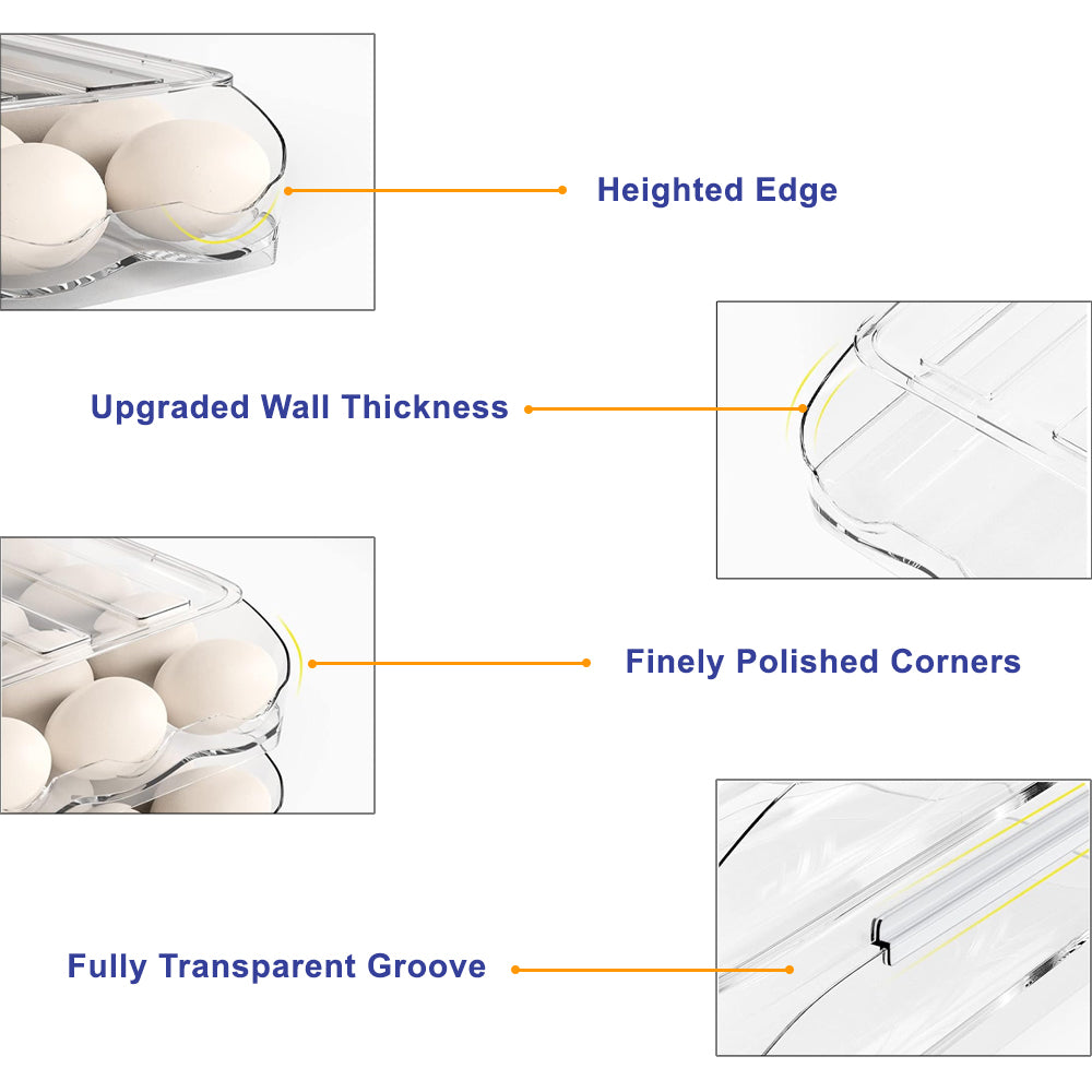 Hivvago 2 Layers Automatic Rolling Clear Egg Refrigerator Organizer with Lid 5