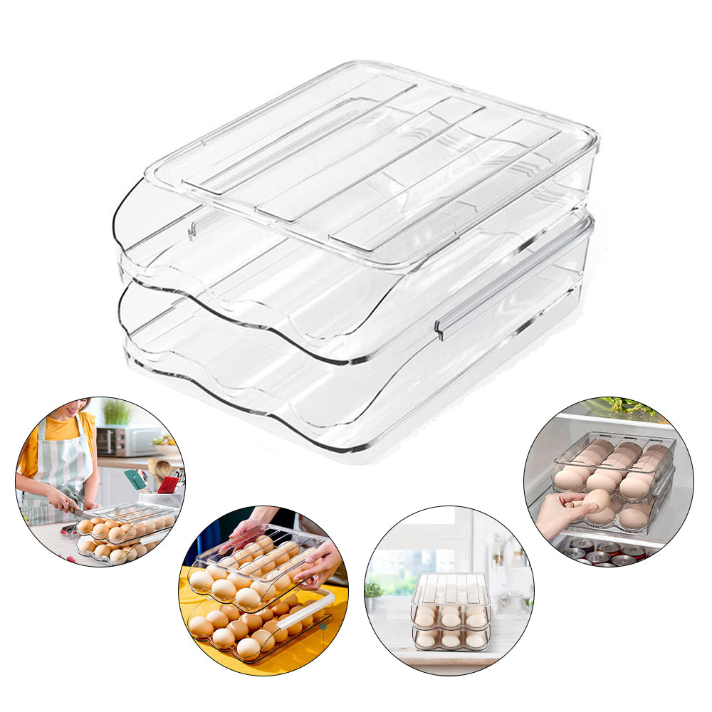 Hivvago 2 Layers Automatic Rolling Clear Egg Refrigerator Organizer with Lid 7