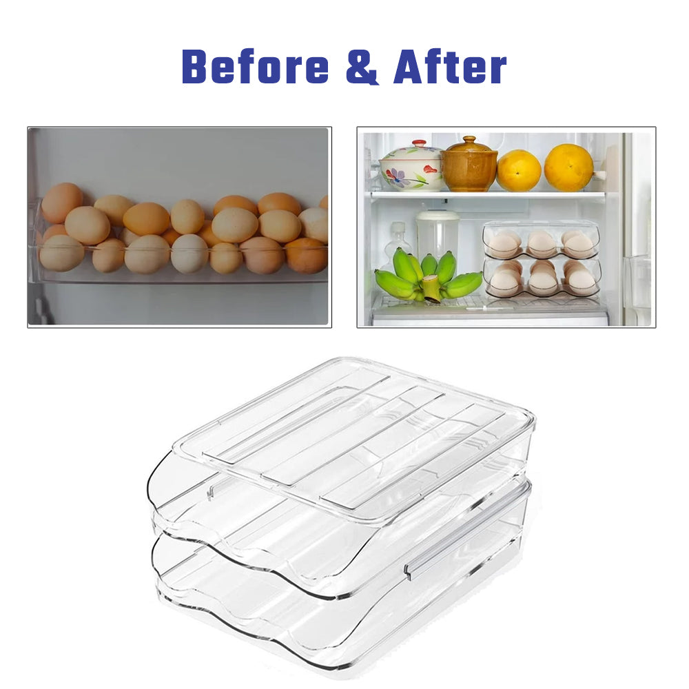 Hivvago 2 Layers Automatic Rolling Clear Egg Refrigerator Organizer with Lid 8