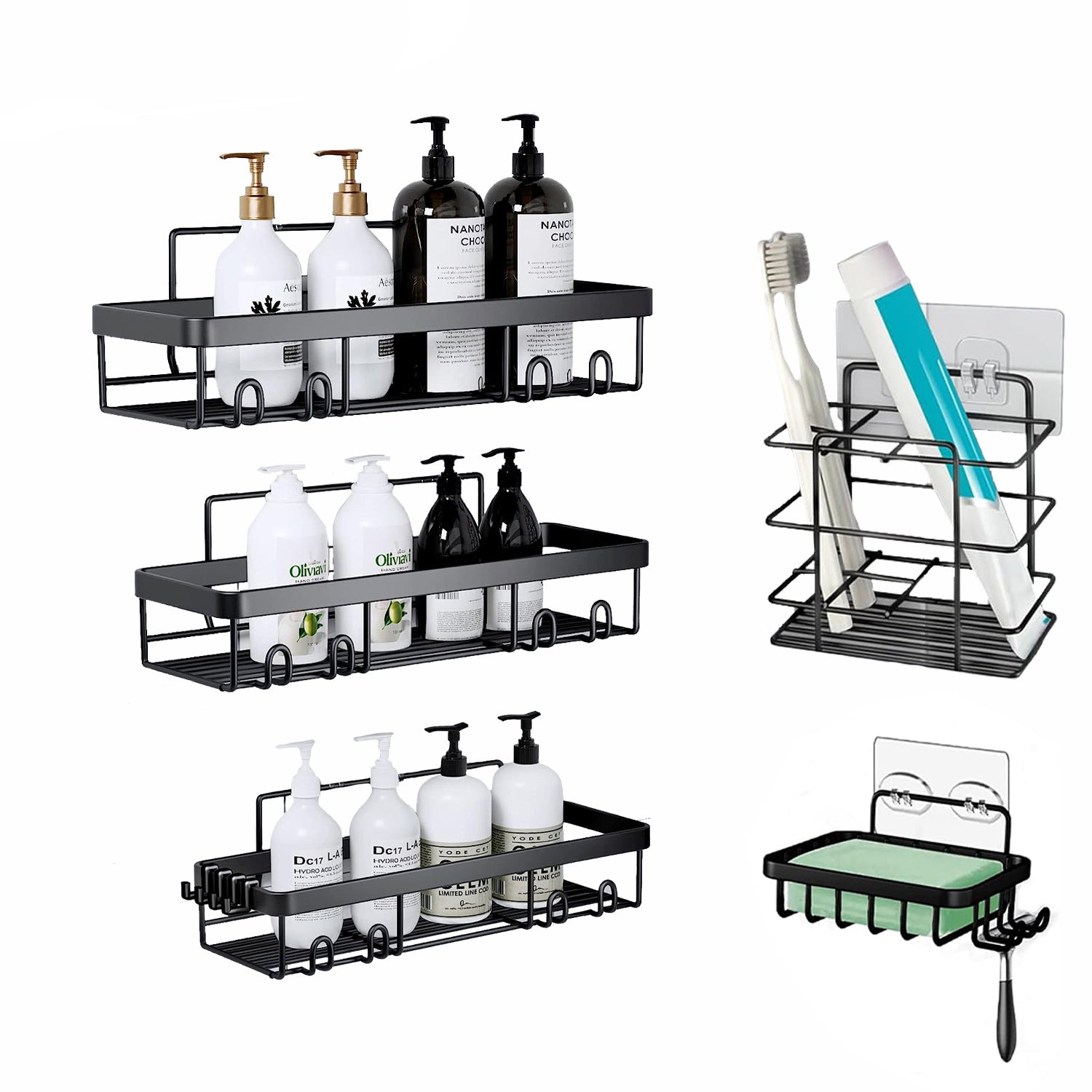 Hivvago Stainless Steel Bathroom Organizer with Adhesive Shelves 4