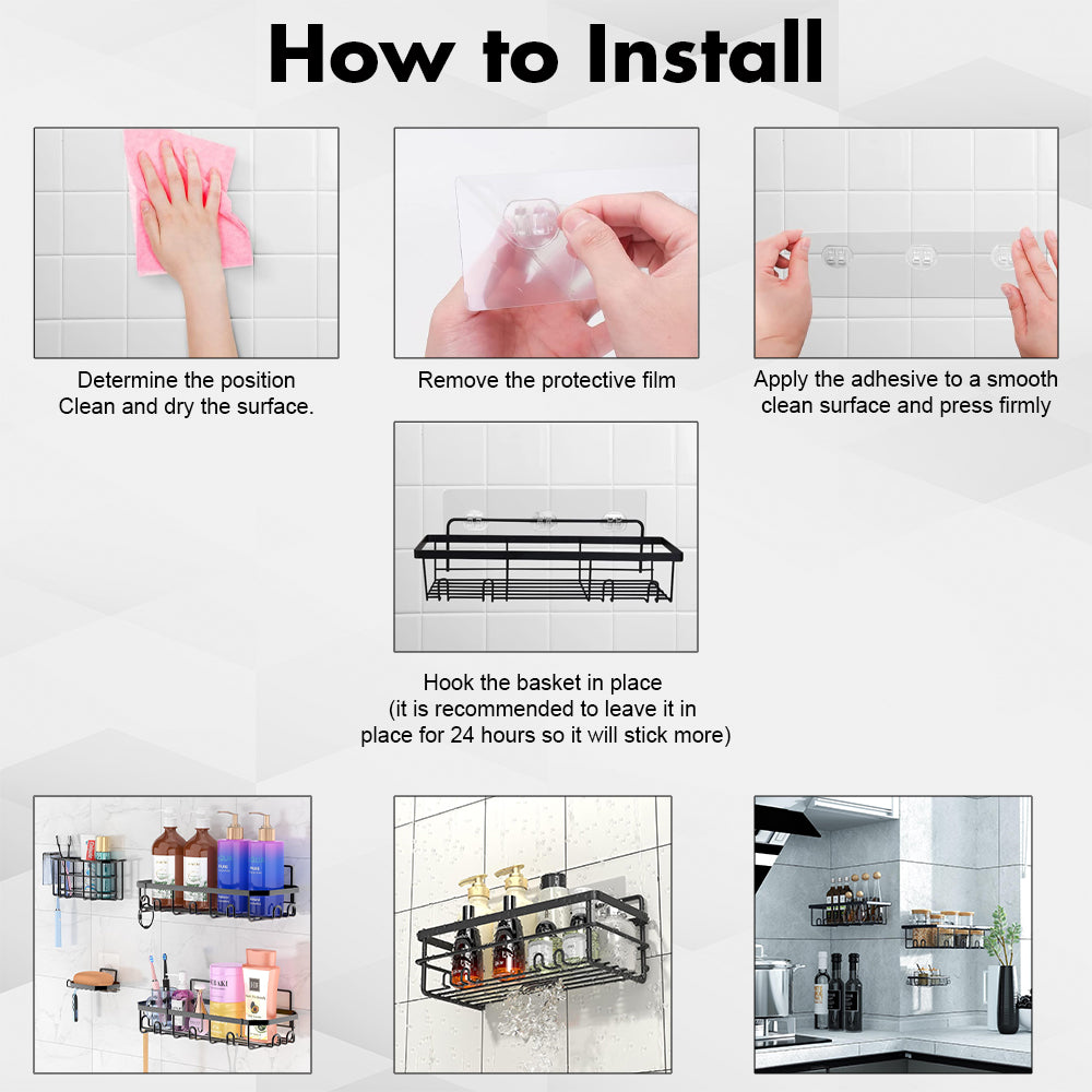 Hivvago Stainless Steel Bathroom Organizer with Adhesive Shelves 6