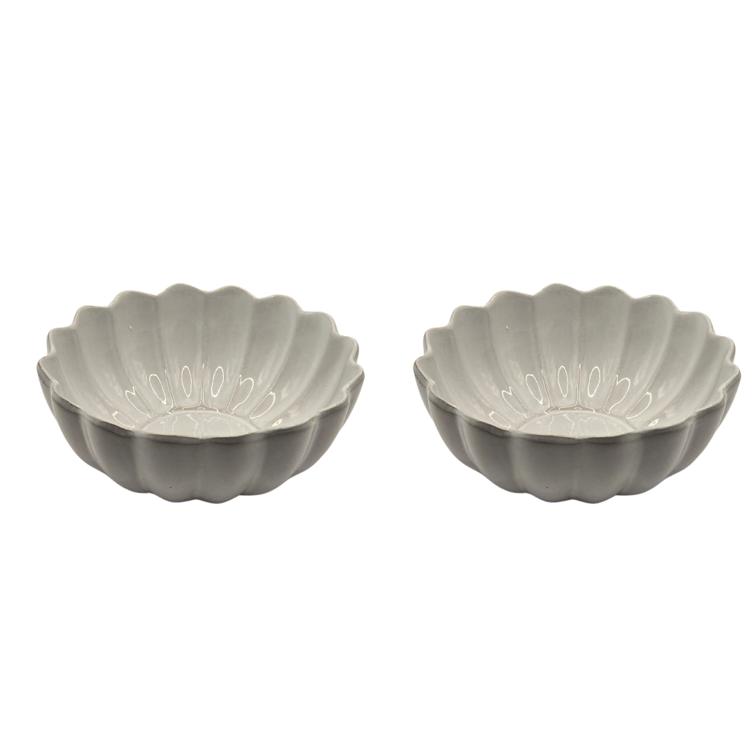 Set of 2 Scalloped Terracotta Bowls | White Glaze Finish | Decorative & Serving Bowls