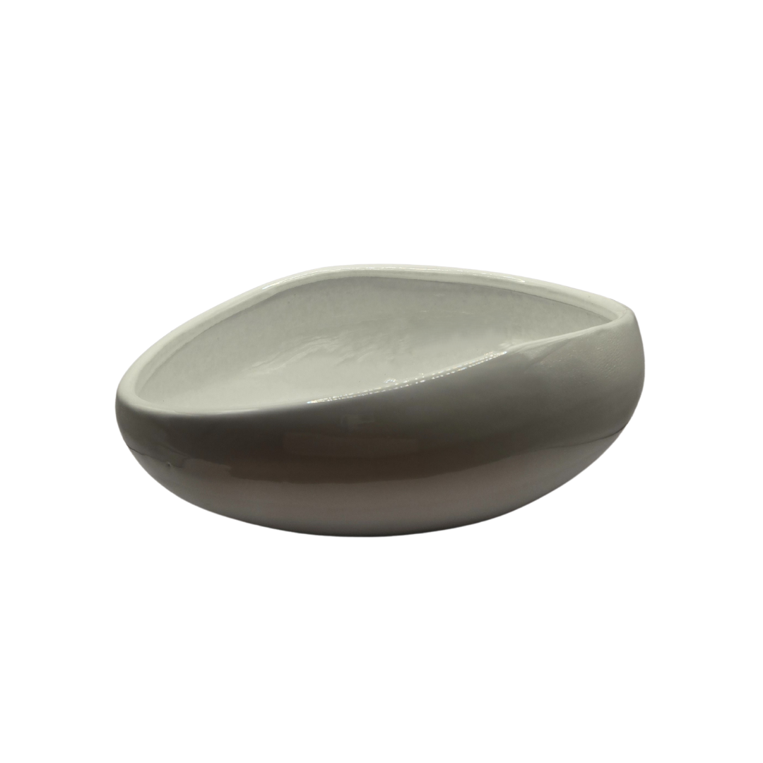 White Glazed Terracotta Half Oval Bowl | Hand Thrown | Decorative Centerpiece 3