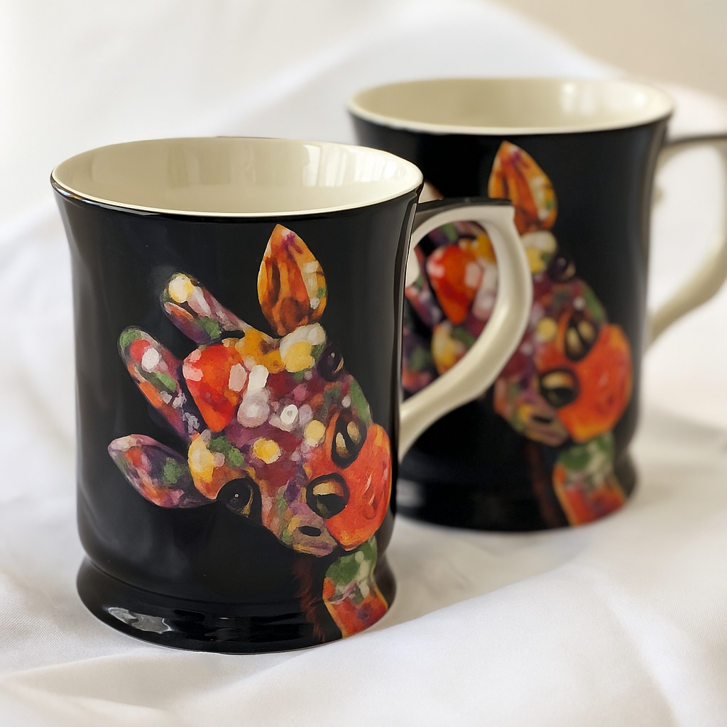 Midnight Safari Giraffe Mug Set of 2| Bold Animal Print Drinkware