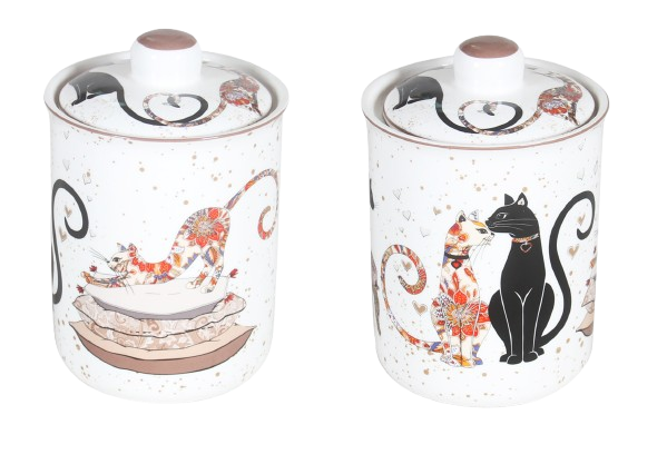 Cat Couple Embossed Canisters — Bone China Storage Set + Matching Napkins 3