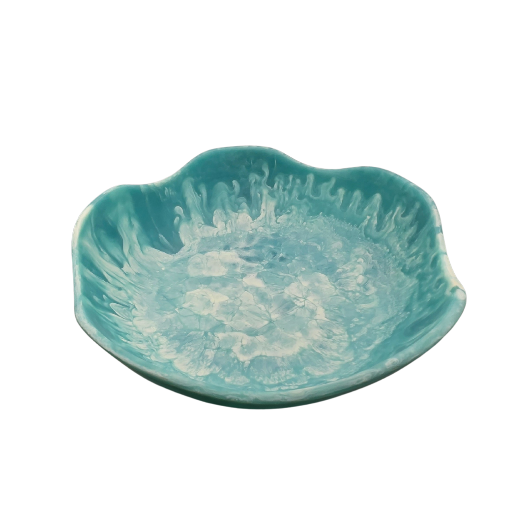 Handmade Resin Bowl - Ocean Swirl Blue | Wavy Edge | 15.5cm | Small Decorative Bowl