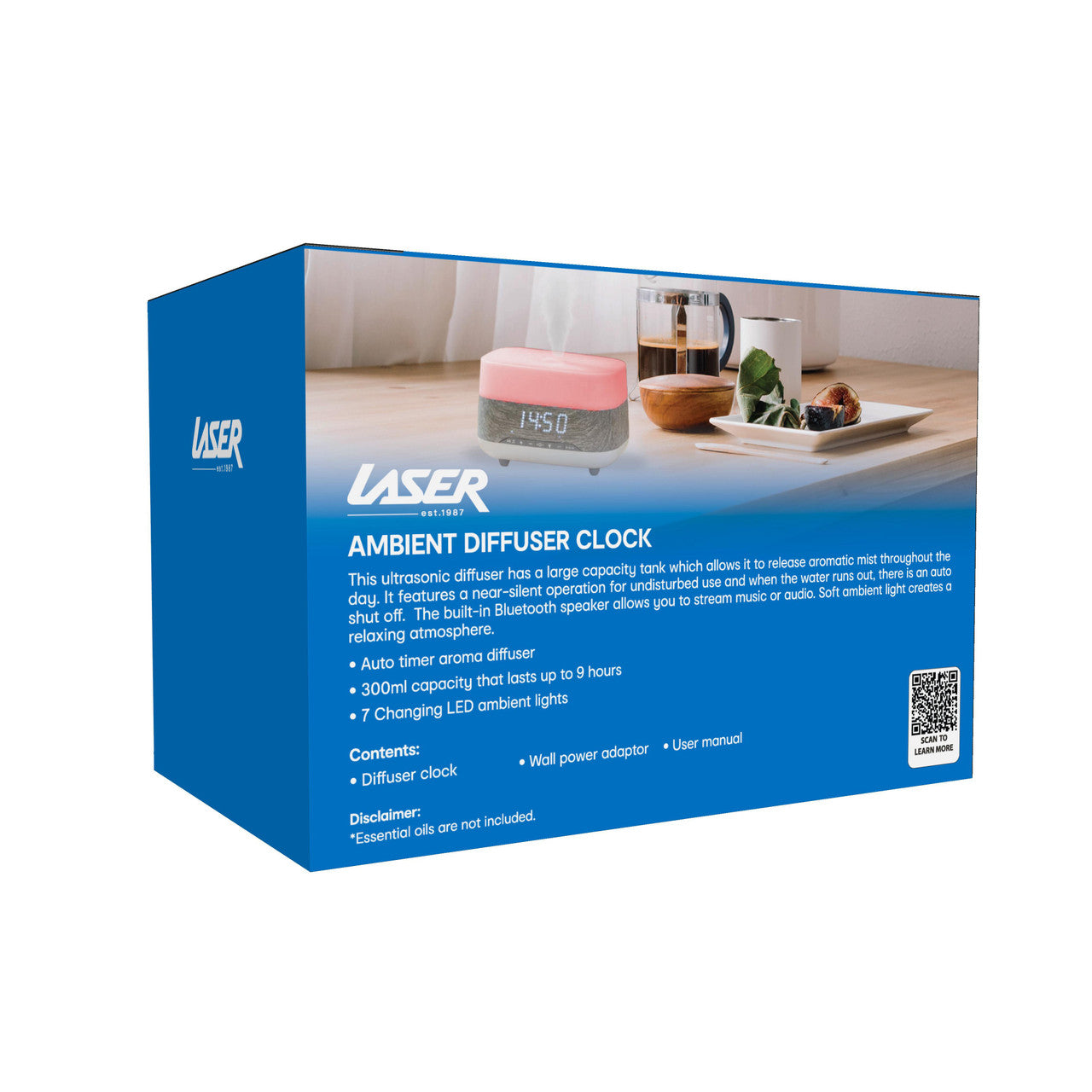 Laser Ambient Diffuser Clock Radio with Bluetooth Speaker & Light 8