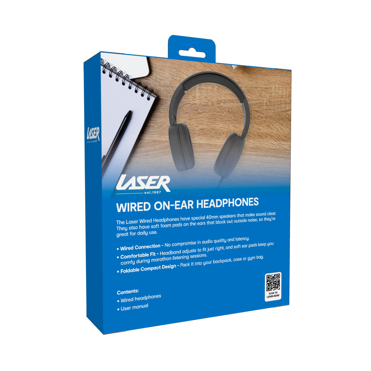 Laser Wired Headphones with 40mm Drivers Black 6