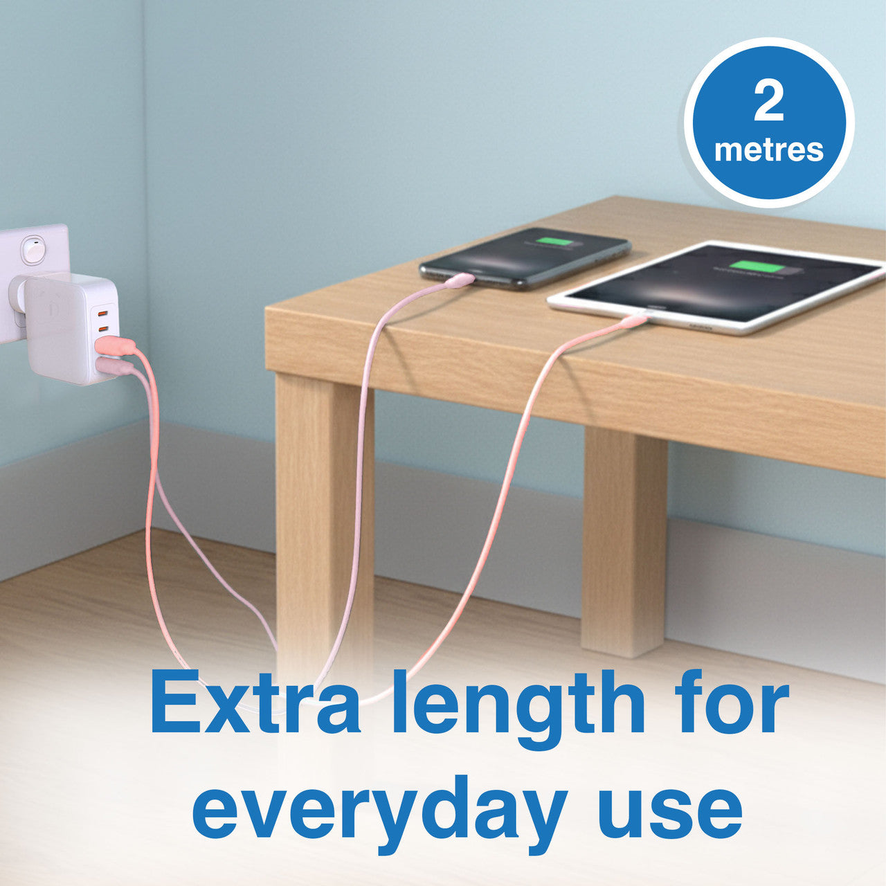 Laser Twin Pack 2 m USB-C to USB-A Cables Pink Red 5