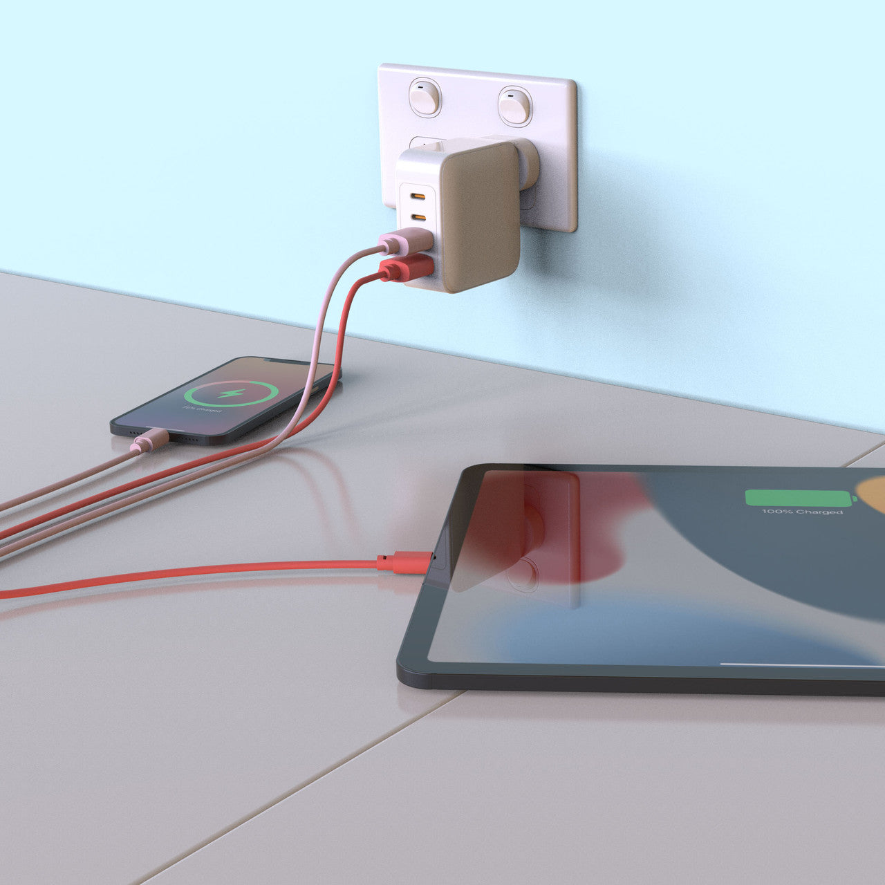 Laser Twin Pack 2 m USB-C to USB-A Cables Pink Red 6