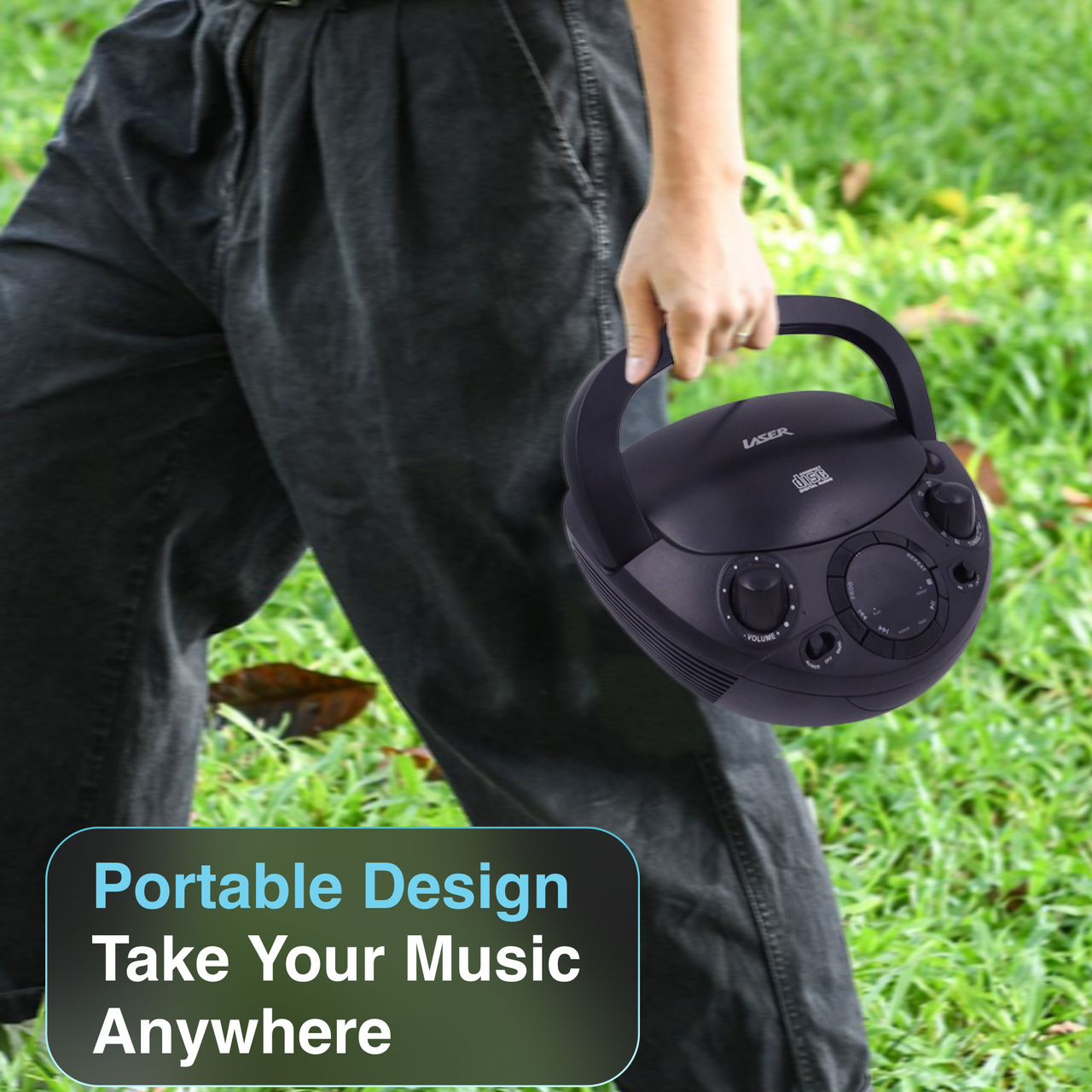 Laser Black Portable CD Boombox with AM/FM Radio 3