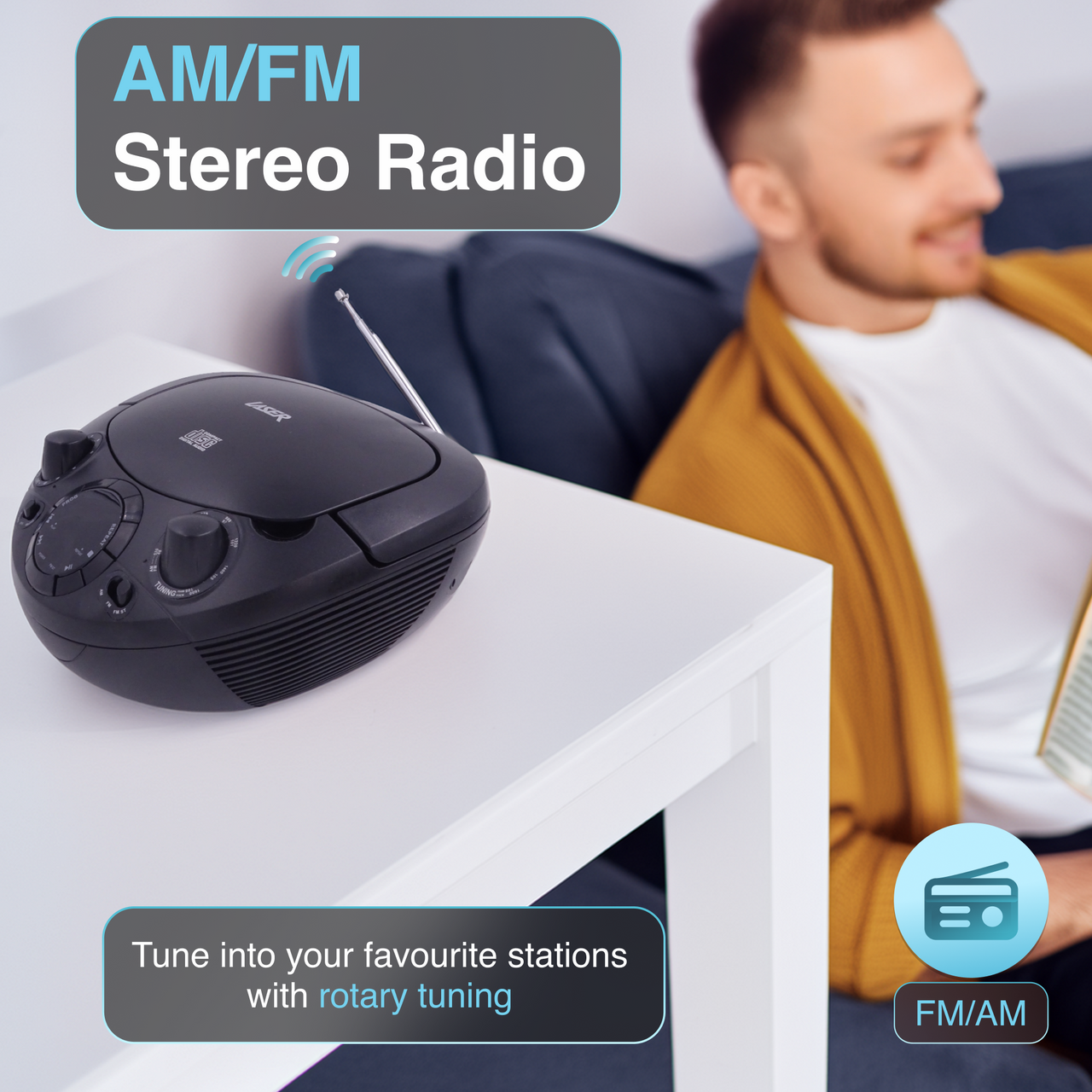 Laser Black Portable CD Boombox with AM/FM Radio 4