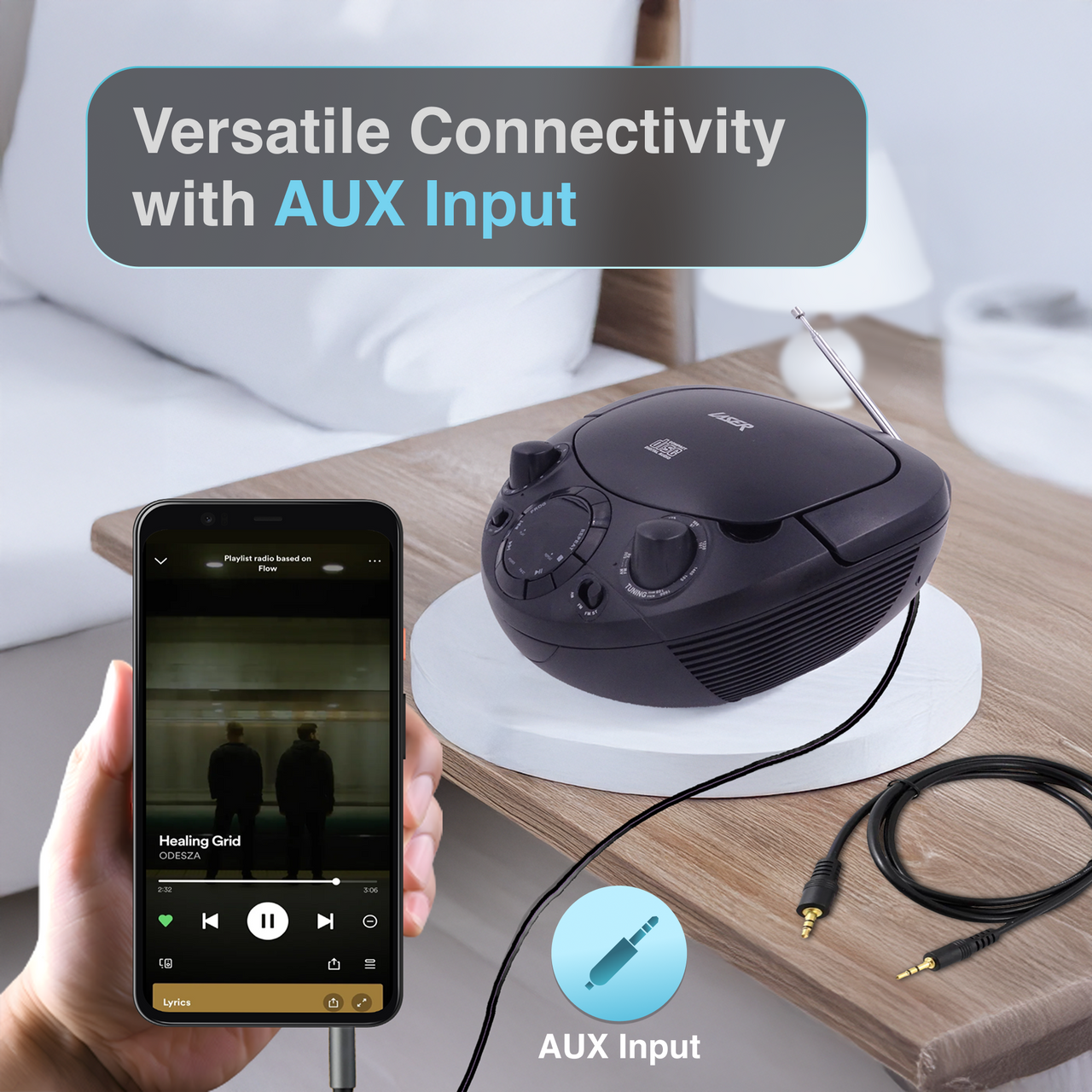 Laser Black Portable CD Boombox with AM/FM Radio 7