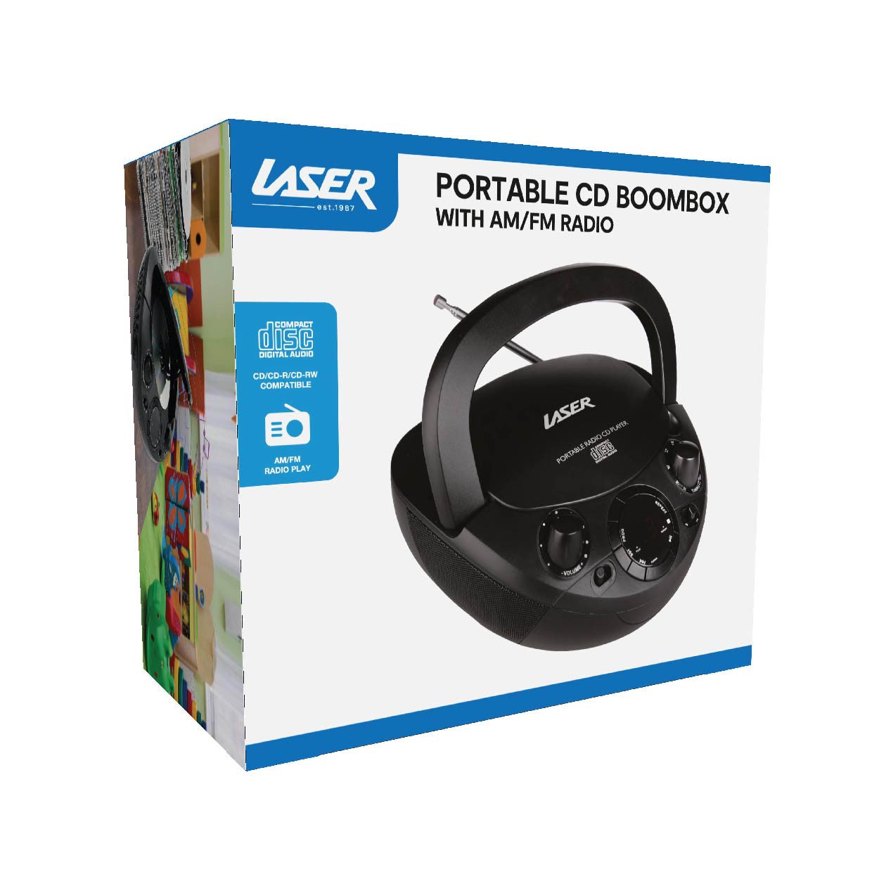 Laser Black Portable CD Boombox with AM/FM Radio 10