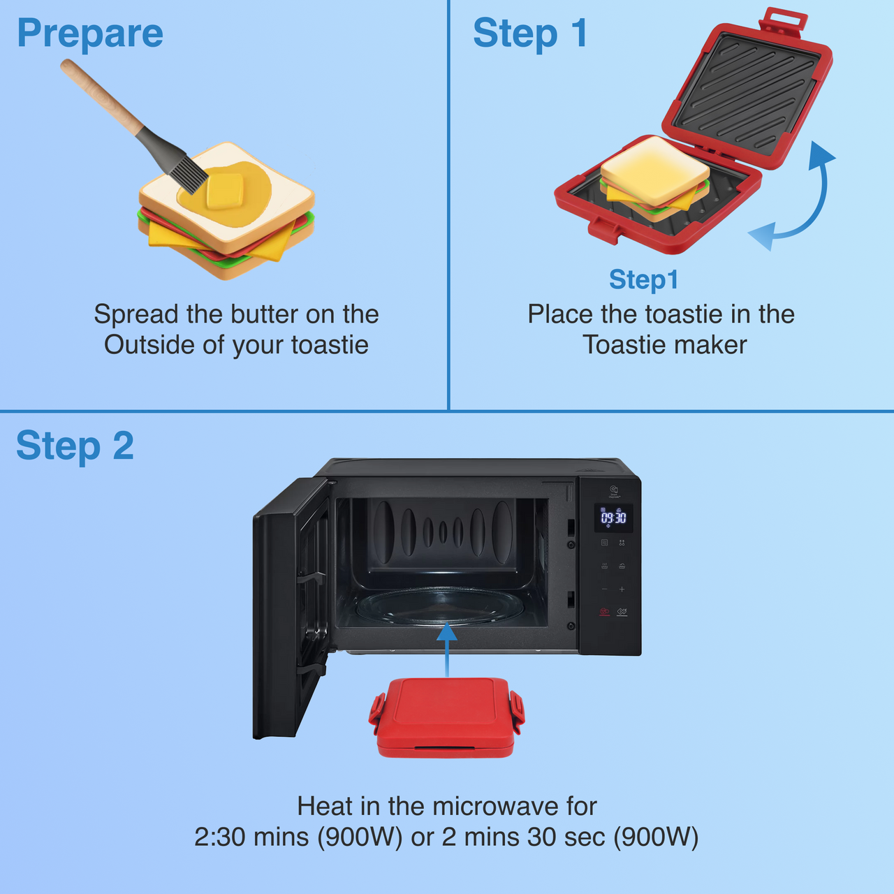 Laser Microwave Toastie Maker with Heatwave Tech Red 8