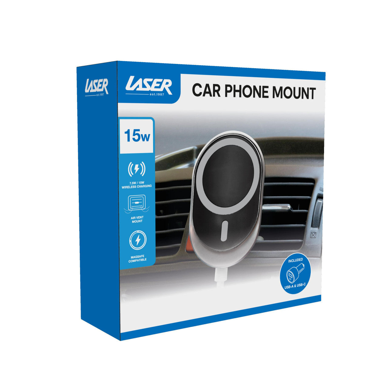 Laser 15W MagSafe Car Charger Mount Black 5